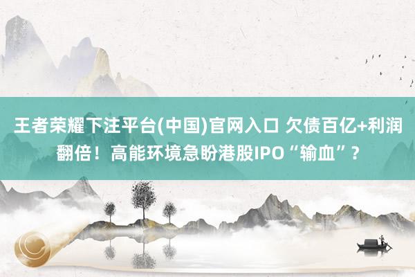 王者荣耀下注平台(中国)官网入口 欠债百亿+利润翻倍！高能环境急盼港股IPO“输血”？