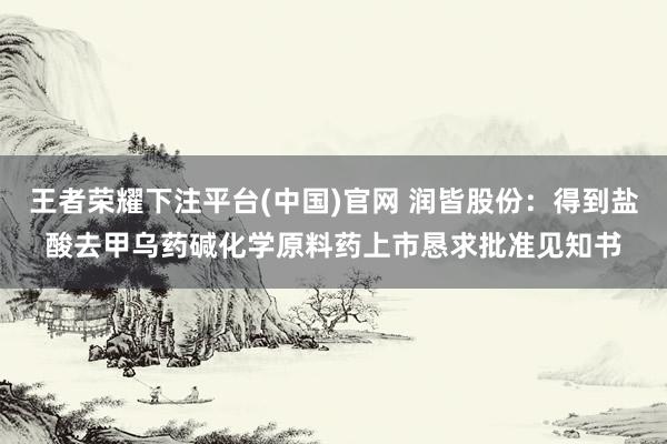 王者荣耀下注平台(中国)官网 润皆股份：得到盐酸去甲乌药碱化学原料药上市恳求批准见知书