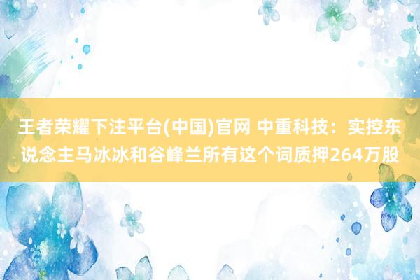 王者荣耀下注平台(中国)官网 中重科技：实控东说念主马冰冰和谷峰兰所有这个词质押264万股