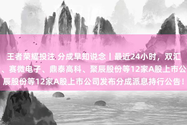 王者荣耀投注 分成早知说念丨最近24小时，双汇发展、新宙邦、全信股份、赛微电子、鼎泰高科、聚辰股份等12家A股上市公司发布分成派息持行公告！