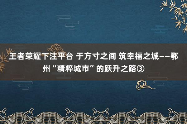 王者荣耀下注平台 于方寸之间 筑幸福之城——鄂州“精粹城市”的跃升之路③