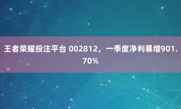 王者荣耀投注平台 002812，一季度净利暴增901.70%
