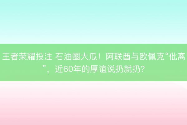 王者荣耀投注 石油圈大瓜！阿联酋与欧佩克“仳离”，近60年的厚谊说扔就扔？